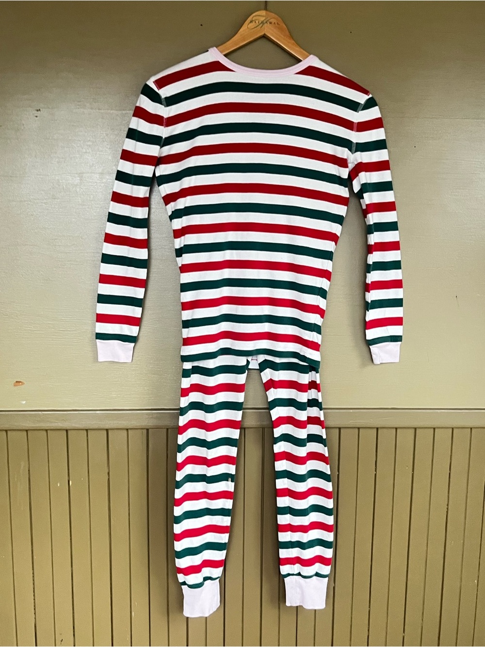 Crewcuts Striped 2 Piece Pajamas size 14 pink red green white Christmas holiday